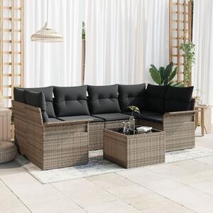 Kerti Kanapé Szett 7 pcs Szürke Poli rattan