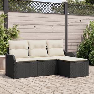 Kerti Kanapé Szett párnával 4 pcs Fekete Poli rattan