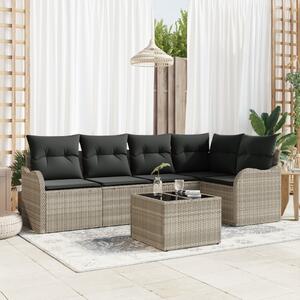 Kerti Kanapé Szett párnával 6 pcs Világosszürke Poli rattan