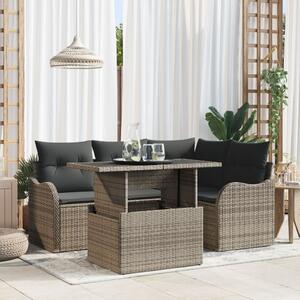 Kültéri étkező szett párnával 5 pcs Szürke Poli rattan