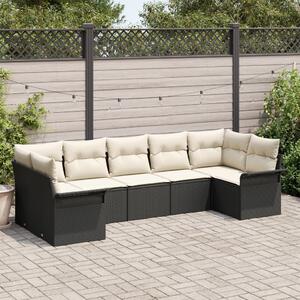 VidaXL Kerti Kanapé Szett tárolóval 7 pcs Fekete Poli rattan