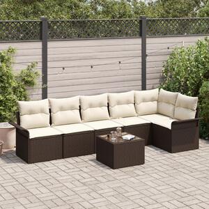 6 Darabos Kerti Sofa Szett Párnákkal Szürke Poli Rattan, 2-Személyes Kerti Sofa Tárolással és Párnákkal Barna Poli Rattan