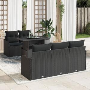 Kerti Kanapé Szett párnával párnával 6 pcs Fekete Poly Rattan
