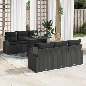 Kerti Kanapé Szett párnával tárolóval 7 pcs Fekete Poly Rattan