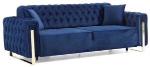 DANA Gold chesterfield kanapé, elektromosan ágyazható, sötétkék bársony