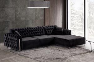 DANA Silver chesterfield L-alakú kanapé, elektromosan ágyazható, fekete bársony