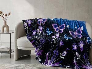 Mikroplüss takaró VIOLET BUTTERFLY sötétkék Méret: 160 x 200 cm