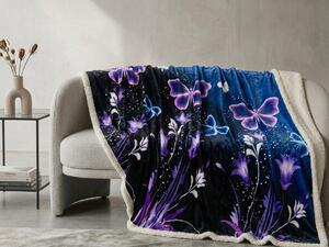 VIOLET BUTTERFLY sötétkék mikroplüss báránybőr pléd Méret: 200 x 220 cm