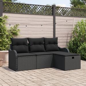 Kerti Kanapé Szett párnával tárolóval 4 pcs Fekete Poli rattan