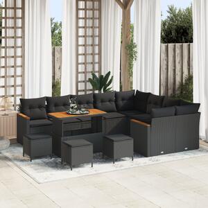 Kerti Kanapé Szett párnával tárolóval 13 pcs Fekete Poly Rattan