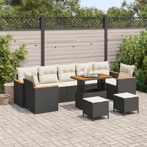Kerti Kanapé Szett párnával 10 pcs Fekete Poli rattan