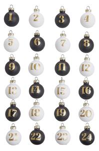 ADVENT üveg karácsonyfadísz - adventi kalendárium , 24 db fekete-fehér Ø3cm