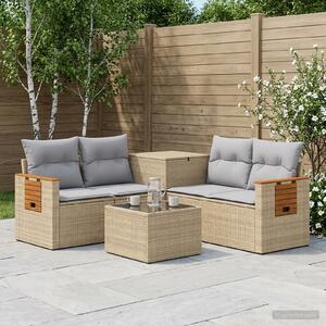 VidaXL Kanapé Szett 6 db Beige és Világosszürke Poli rattan és acél