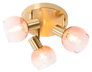 Art Deco mennyezeti lámpa arany rózsaszín üveggel 3 lámpa - Vidro