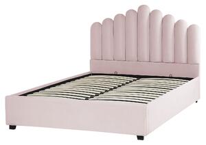 Rózsaszín bársony ágyneműtartós franciaágy 160 x 200 cm VINCENNES