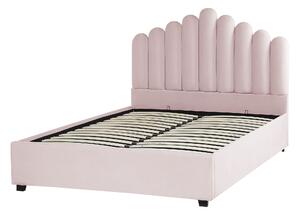 Rózsaszín bársony ágyneműtartós franciaágy 140 x 200 cm VINCENNES