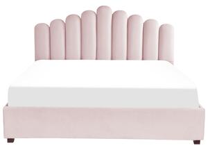 Rózsaszín bársony ágyneműtartós franciaágy 180 x 200 cm VINCENNES
