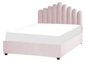 Rózsaszín bársony ágyneműtartós franciaágy 140 x 200 cm VINCENNES
