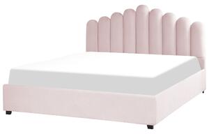 Rózsaszín bársony ágyneműtartós franciaágy 180 x 200 cm VINCENNES