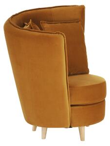 KONDELA Fotel Art Deco stílusban, mustár színű Riviera szövet/tölgy, ROUND NEW