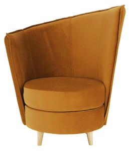 KONDELA Fotel Art Deco stílusban, mustár színű Riviera szövet/tölgy, ROUND NEW