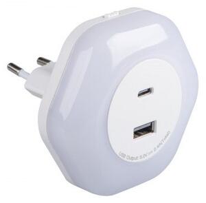 LED lámpatest , éjszakai irányfény , 2 db USB csatlakozóval (USB-A + USB-C) , 0.22W/15W , meleg fehér , BOLA