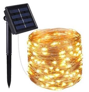 LED fényfüzér , kültéri , napelemes , 100 LED , 11,9 m , meleg fehér , IP44 , alkonyérzékelővel , Girlanda