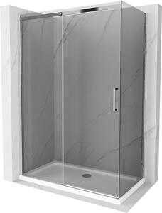 Mexen Omega, tolóajtós zuhanykabin 130 (ajtó) x 70 (fali) cm, 8mm szürke üveg, króm profil + vékony zuhanytálca fehér + króm szifon, 825-130-070-01-40-4010