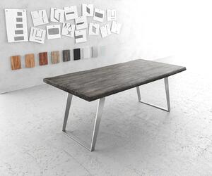 DELIFE Étkezőasztal Edge 200x100 cm XL akác platina rozsdamentes acél ezüst ferde Live-Edge