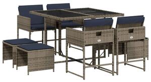 VidaXL 9 db szürke polyrattan kerti étkezőgarnitúra párnákkal