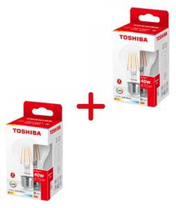 LED lámpa , égő , izzószálás hatás , filament , E27 foglalat , 4.5 Watt , 2700K , meleg fehér , TOSHIBA , 5 év garancia, 1+1