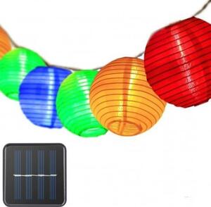 Led fényfüzér , kültéri , napelemes , színes lampion , 10 db , 3 m , IP44