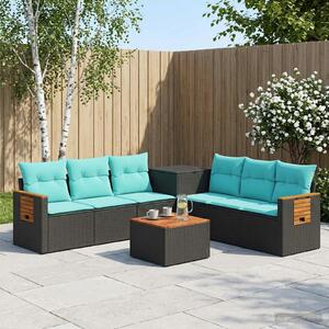 VidaXL Kanapé Szett 8 db Fekete és Kék Poli rattan és acél