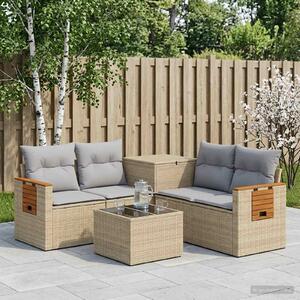 VidaXL Kanapé Szett 6 db Beige és Világosszürke Poli rattan és acél