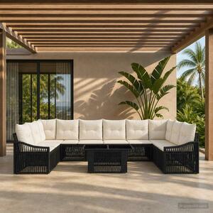 VidaXL Kerti Kanapé Szett 11 db Fekete és krémfehér polirattan