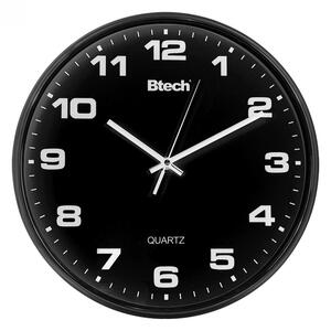 Btech BH-110 falióra, 32 cm átmérő, fekete számlap, fekete keret, műanyag