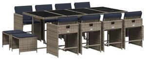 VidaXL 13 db szürke polyrattan kerti étkezőgarnitúra párnákkal