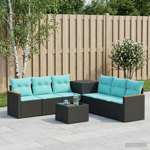 VidaXL Kanapé Szett 8 db Fekete és Kék Poli rattan és acél