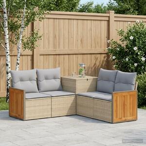 VidaXL Kanapé Szett 5 db Beige és Világosszürke Poli rattan és acél
