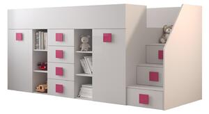 Kombinált gyerekágy 90 cm Toreno 3 (fehér + fényes fehér + fényes rózsaszín fogantyúk) (J)