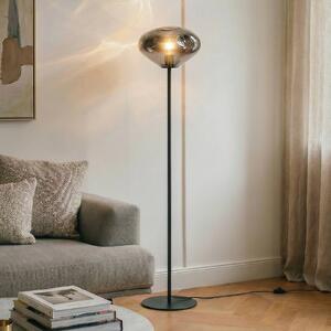 Lindby Lelia álló világítás, füstszürke, üveg, fém, 150 cm, Alu / szürke / cink, Nappali / Étkező, Üveg, Dizájn
