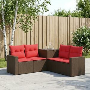 VidaXL Kanapé Szett 5 db Barna és Piros Poli rattan és acél