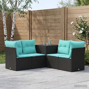 VidaXL Kanapé Szett 5 db Fekete és Kék Poli rattan és acél