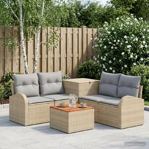 VidaXL Kanapé Szett 6 db Beige és Világosszürke Poli rattan és acél