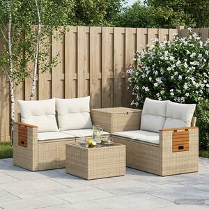 VidaXL Kanapé Szett 6 db Beige és Krémszínű Poli rattan és acél