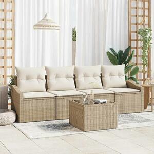 VidaXL Kanapé Szett 5 db Beige és krém polirattan