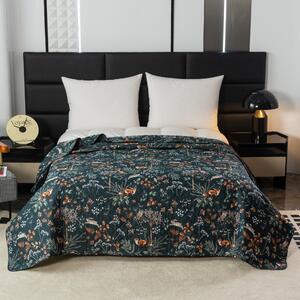 A RÓKA ÉS A NYÚL sötétzöld ágytakaró mintával Méret: 220 x 240 cm