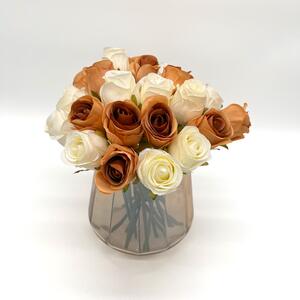 Asztali dekoráció rózsákkal, 25x20 cm - Fehér & Rozsdabarna