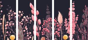 5-részes kép fű variáció rózsaszínben