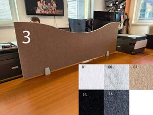Bilnora asztal elválasztó hullámos akusztikai paraván 120x40x1.2cm - 3 mintájú - 1 fehér , 3 mintájú , L Clip